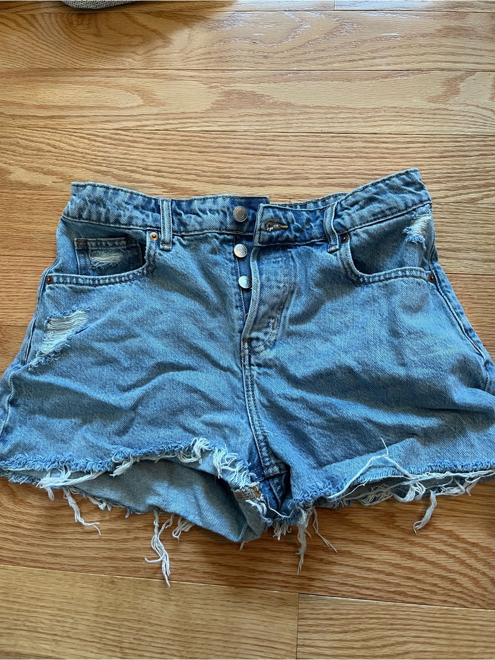 H&M Light Blue Distressed Denim Cutoff Shorts